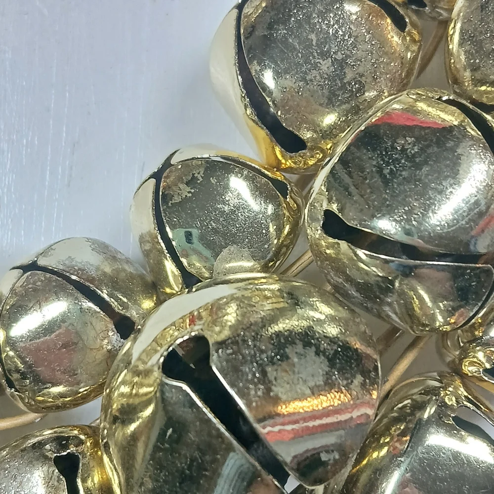 Holiday Christmas Large Jingle Bell Wreath 12”Gold Metal  Hanging Indoor Outdoor